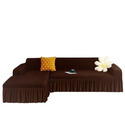 Husa Universala Premium Pentru Coltar Creponata Cu Volane, Maro,300 cm –500 cm