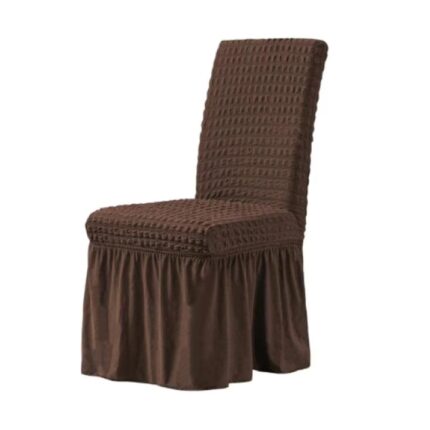 Set 6 huse de scaun, Creponat cu Volanase, Poliester si Licra, Maro