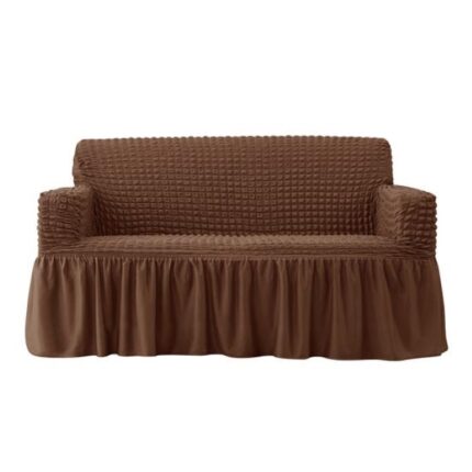 Husa canapea, 3locuri-180x230cm, Creponat cu Volanase, Poliester cu Licra, Maro