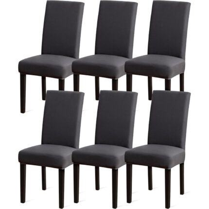Set 6 huse scaune, Cu elastic stretch, Poliester, Impermeabila, Potrivit pentru sarbatori, nunti, ceremonii, restaurante, decoratiuni de casa, Gri inchis