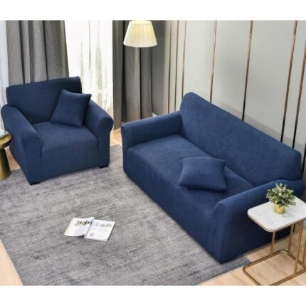 Husa elastica pentru canapea, Jojo Home, Uni, L-3 locuri, 180x230cm, Bleumarin