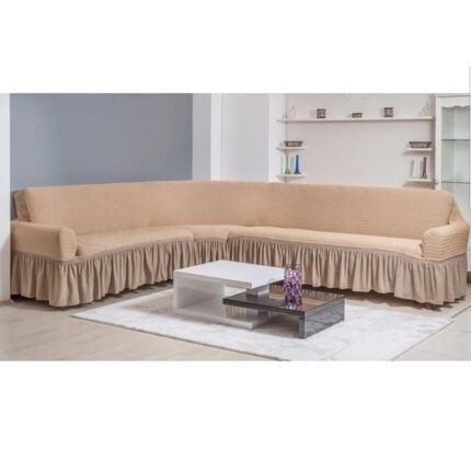 Husa coltar ,3 locuri , 300x450 cm , bumbac elasticizat , bej natur