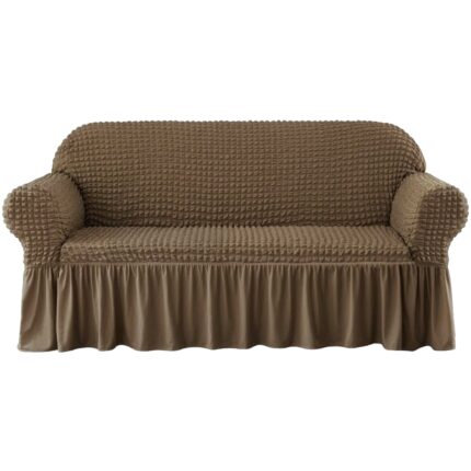 Husa Elastica Creponata Cu Volane Pentru Canapea 3 locuri Cafea Cu Lapte 180-240 cm