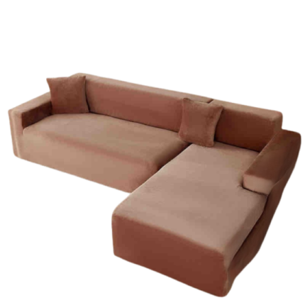 Husa elastica pentru coltar, Jojo Home, Catifea, Uni, L/M, 130X180cm/180x230cm, Maro