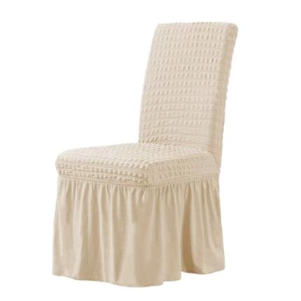Set 6 huse de scaun, Creponat cu Volanase, Poliester si Licra, Ivoire