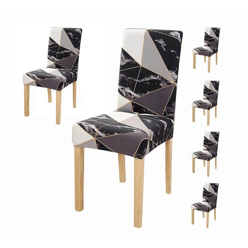 Set 6 Huse Universale Blackstore® Supra-Elastice, pentru Scaune Rotunde sau Patrate, Model Gri-Negru