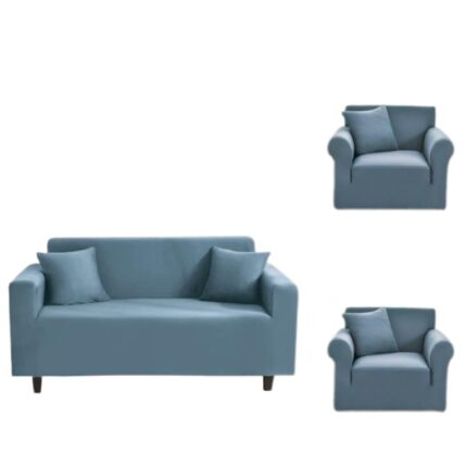 Husa elastica canapea si 2 fotolii, Uni, 180x230cm/90x140cm, Gri Albastrui