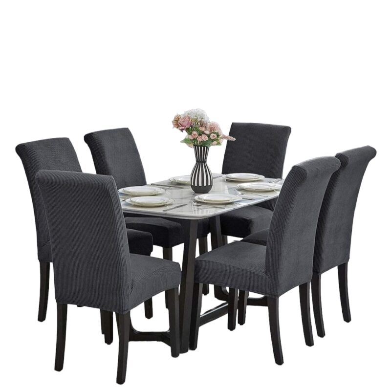 Set 6 Huse Scaun Universale, Din Bumbac Embosat, Gri Inchis, 40x40x50 cm