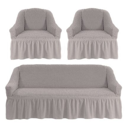 Set huse pentru canapele 3 locuri si 2 fotolii, gri, elastica