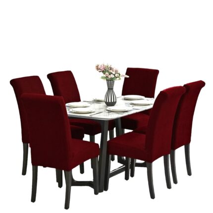 Set 6 Huse Scaun Universale, Din Bumbac Embosat, Bordo, 40x40x50 cm