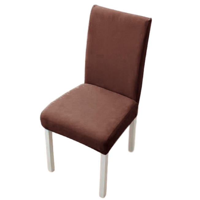 Set 6 huse pentru scaune, Uni, Poliester cu Elastan, Maro