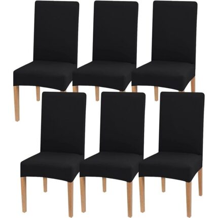 Set 6 Huse Scaune, Poliester, Impermeabile, Elastic, Lavabile, Pentru mireasa, cafenea, ceremonie, decorare acasa,45-55x38-50x30-45cm, Negru