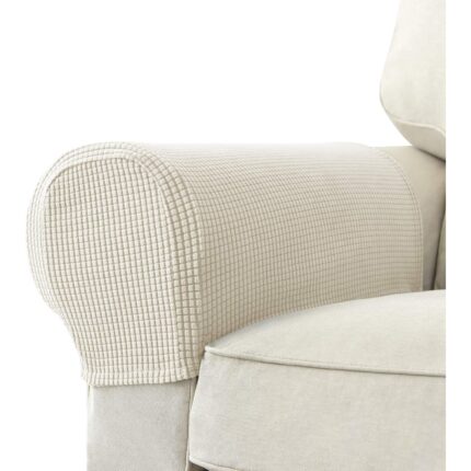 Set de 2 Huse pentru Brate Canapea Cozevdnt, Jacquard Elastic, Antiderapante, Crem