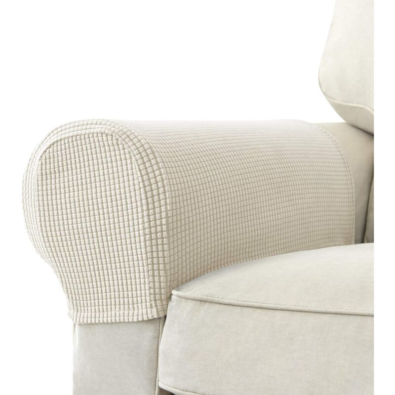 Set de 2 Huse pentru Brate Canapea Cozevdnt, Jacquard Elastic, Antiderapante, Crem