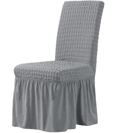 Set 6 huse de scaun, Creponat cu Volanase, Poliester si Licra, Gri Deschis
