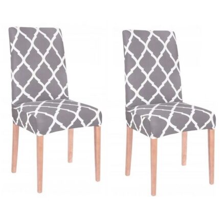 Set 2 huse scaun dining/bucatarie, din spandex, model trifoi, culoare gri
