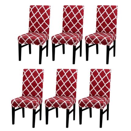 Set 6 huse pentru scaune, Kosiil, Poliester, Rosu/Alb