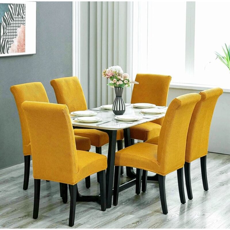 Set 6 huse pentru scaune, universale, Culoare Galben Mustar