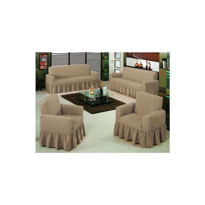 Set huse 4 piese, 3211 - huse canapele 3 locuri si 2 locuri, 2 fotolii - Model Uni Bej