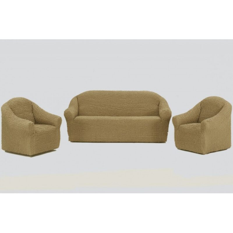 Set huse 3 piese universale canapea 3 locuri si 2 fotolii elastice si creponate Fara Volan 311 bej, Artforhome