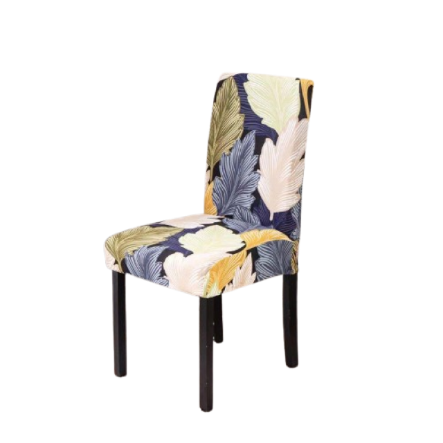 Set 6 huse pentru scaune, Poliester cu Elastan, Imprimeu Frunze, Multicolor