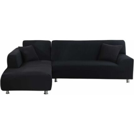 Set 2 huse canapea coltar, poliester, elastice, 145-185 cm, negru