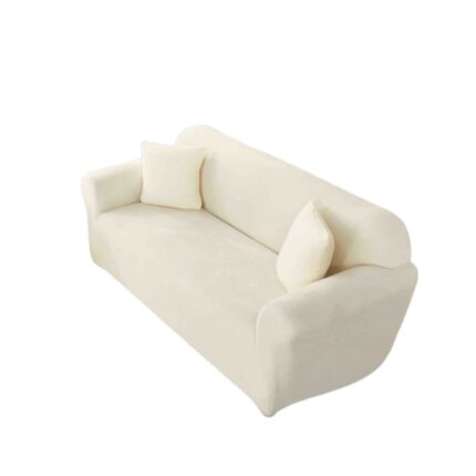 Husa elastica pentru canapea, Jojo Home, Catifea, Uni, L-3 locuri, 180x230cm, Alb Unt