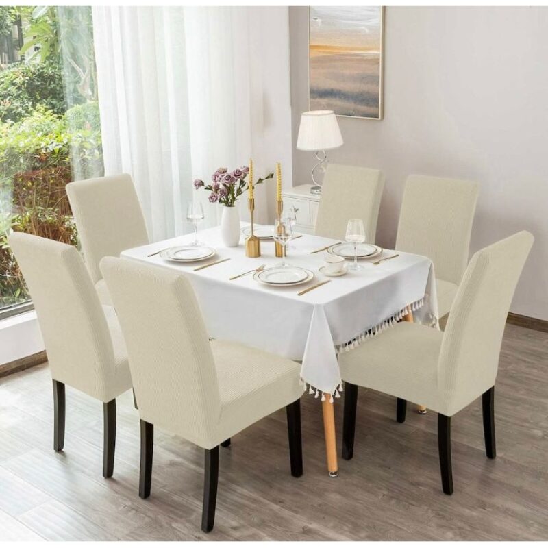 Set 6 huse pentru scaune, universale, Culoare Alb Crem