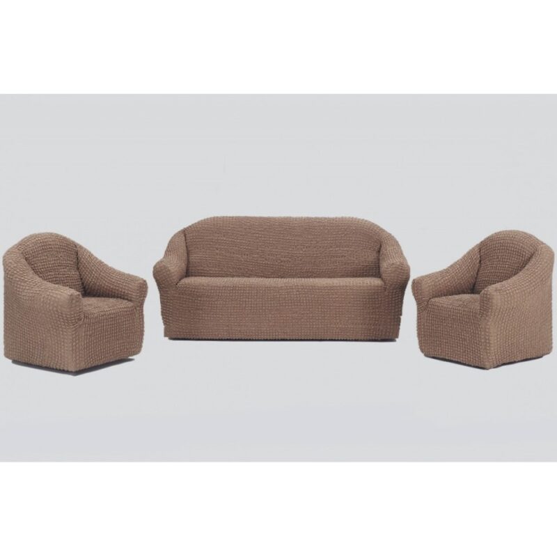 Set huse 3 piese universale canapea 3 locuri si 2 fotolii elastice si creponate Fara Volan 311 bej inchis, Artforhome
