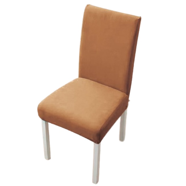 Set 6 huse pentru scaune, Uni, Poliester cu Elastan, Maro Deschis