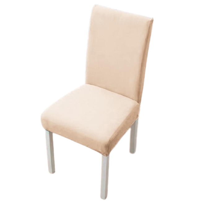 Set 6 huse pentru scaune, Uni, Poliester cu Elastan, Bej
