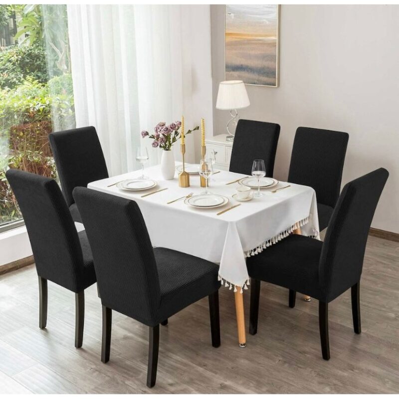 Set 6 huse pentru scaune, universale, Culoare Negru