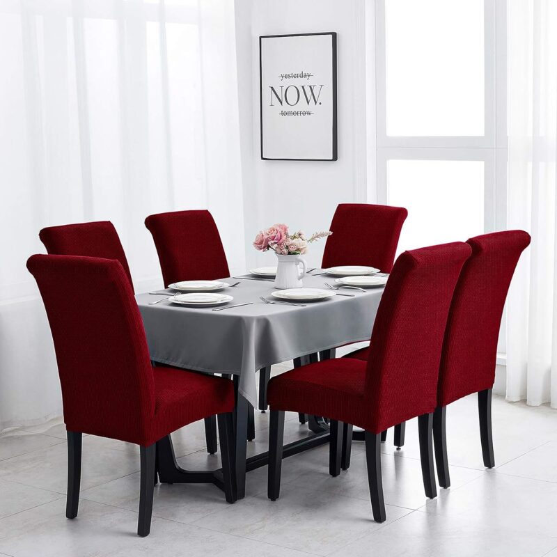 Set 6 Huse Universale Blackstore® Supra-Elastice, pentru Scaune Rotunde sau Patrate, Material Gofrat, Rosu