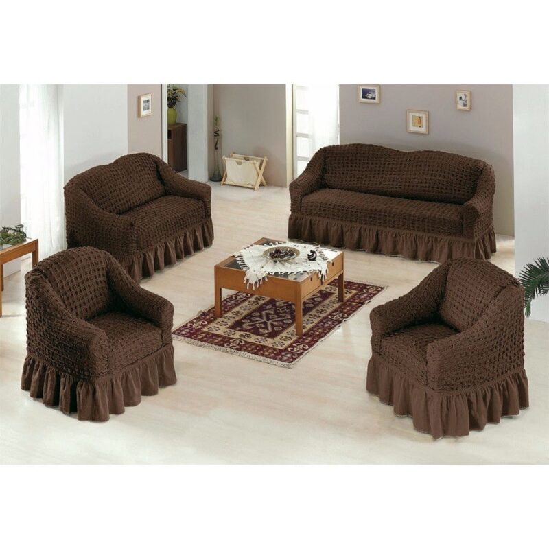 Set huse pentru canapele 3 locuri si 2 fotolii, elastice, maro inchis