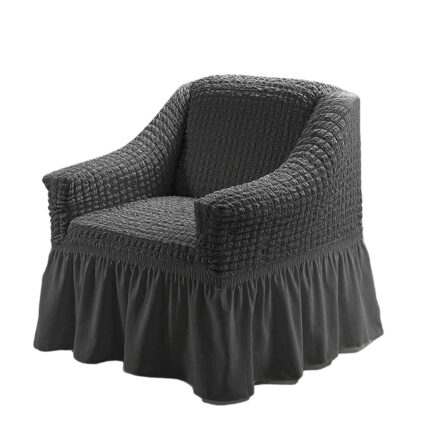 Set 2 Huse Premium Fotoliu Creponat Cu Volane Gri Inchis, 70-110 cm