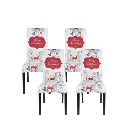 Set de 4 huse pentru scaune Lydevo, model de Craciun, multicolor, universale