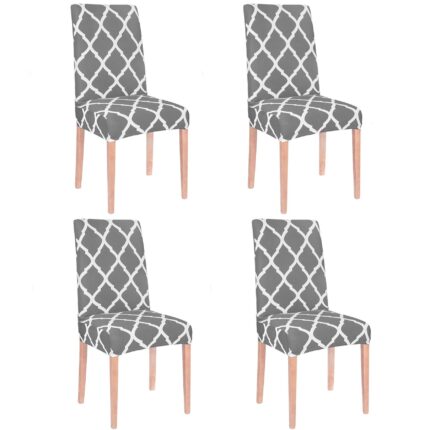 Set 4 huse universale pentru scaun, marime universala, poliester si spandex, 45 x 60 cm, gri alb
