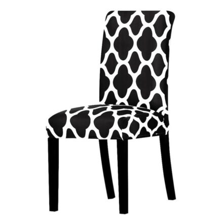 Husa universala pentru scaun cu spatar, Zola®, din material moale, placut la atingere, elastica, neagra model cu alb
