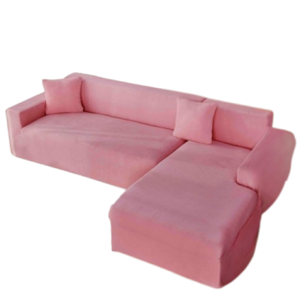 Husa elastica pentru coltar, Jojo Home, Catifea, Uni, L/M, 130X180cm/180x230cm, Roz