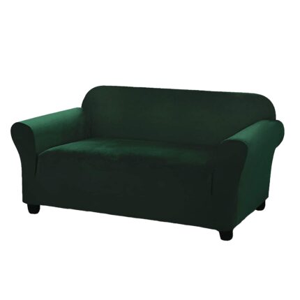 Husa universala pentru canapea din catifea, Verde Smarald, 3 locuri, elasticitate de la 171 cm pana la 227 cm