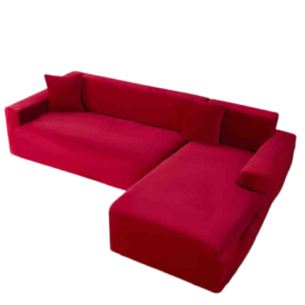Husa elastica pentru coltar, Jojo Home, Catifea, Uni, L/M, 130X180cm/180x230cm, Rosu