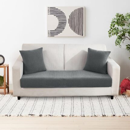 Husa canapea, elastic moale, pentru perne individuale 2 locuri, gri, marimea M, Wultnicew