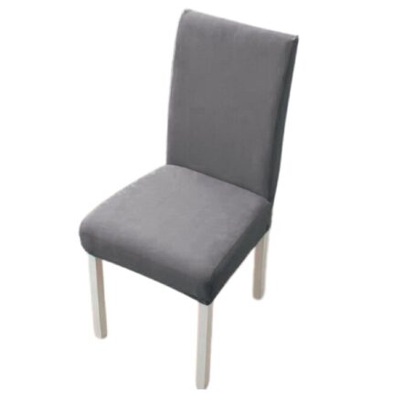 Set 4 huse pentru scaune, Uni, Poliester cu Elastan, Gri Deschis