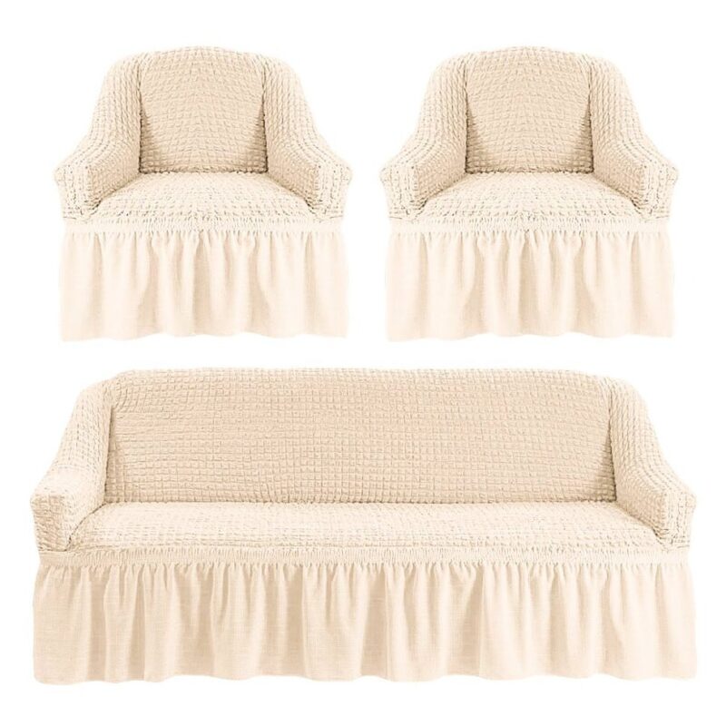Set huse pentru canapele 3 locuri si 2 fotolii, ivory, elastica