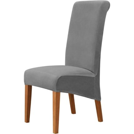 Set 6 Huse Scaun, Catifea de vulpe argintie, Cu centura elastica, Pentru sarbatoare, ceremonie, decorare acasa, 60x75x48cm, Gri