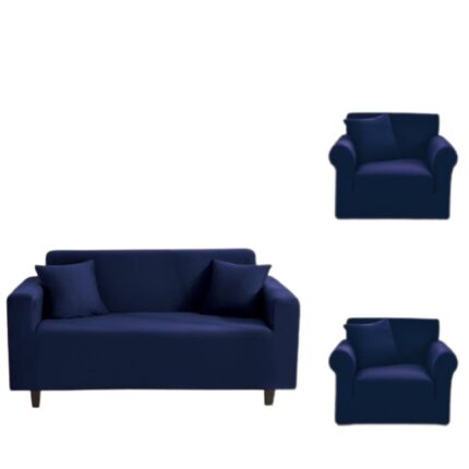 Husa elastica canapea si 2 fotolii, Uni, 180x230cm/90x140cm, Bleumarin