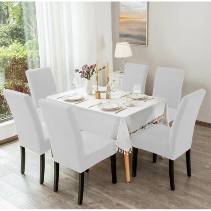 Set 6 huse pentru scaune, universale, Culoare Alb