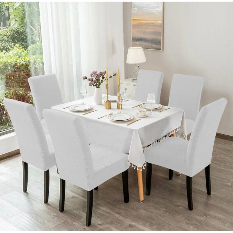 Set 6 huse pentru scaune, universale, Culoare Alb