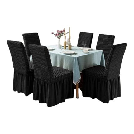 Set 4 Huse Universale Premium Pentru Scaun Creponate Cu Volanase Negru, 50x40x40 cm