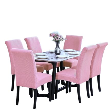 Set 6 Huse Scaun Universale, Din Bumbac Embosat, Roz, 40x40x50 cm